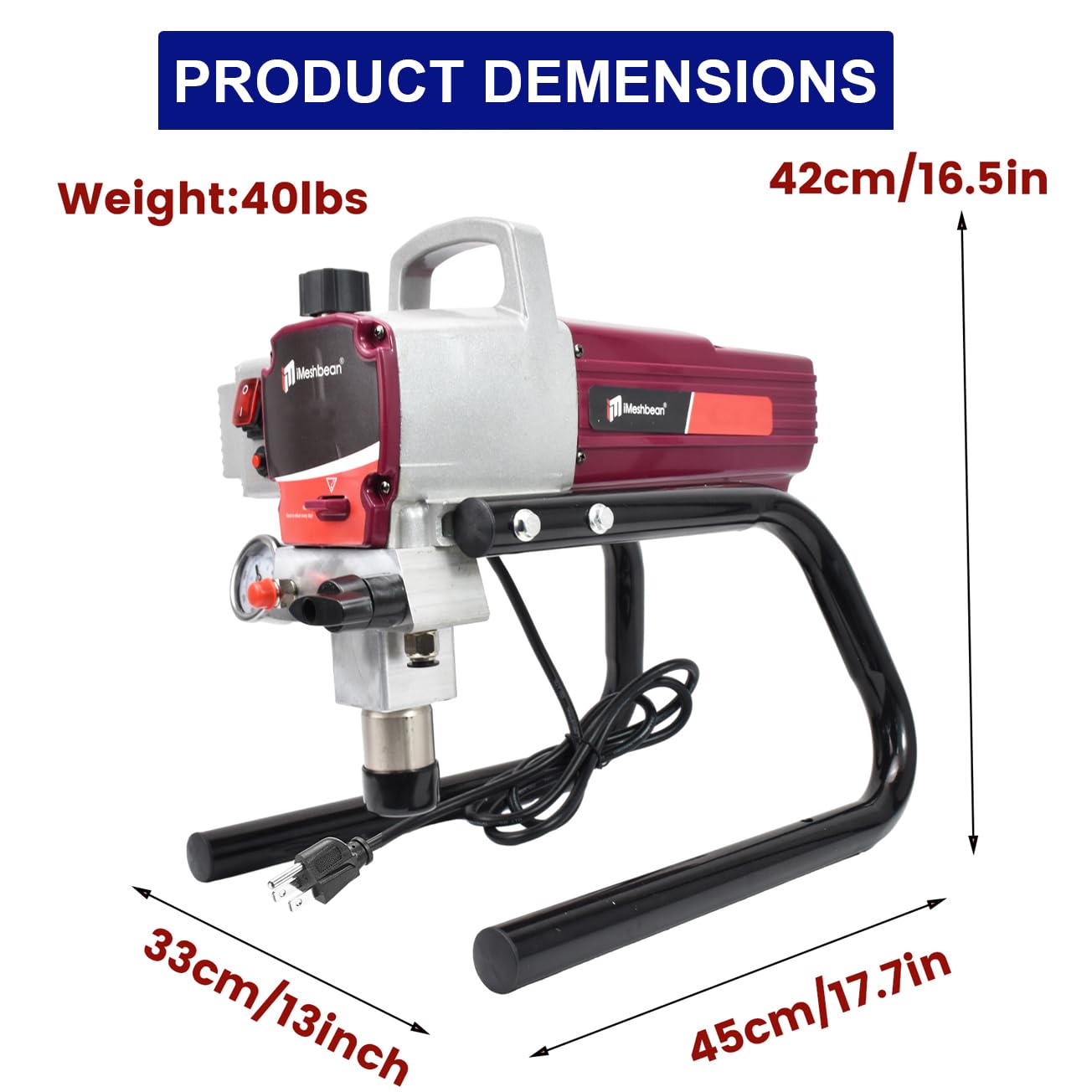 1700W Airless Paint Sprayer, 3300 PSI Electric Sprayer with 33ft Hose & Extension Rod