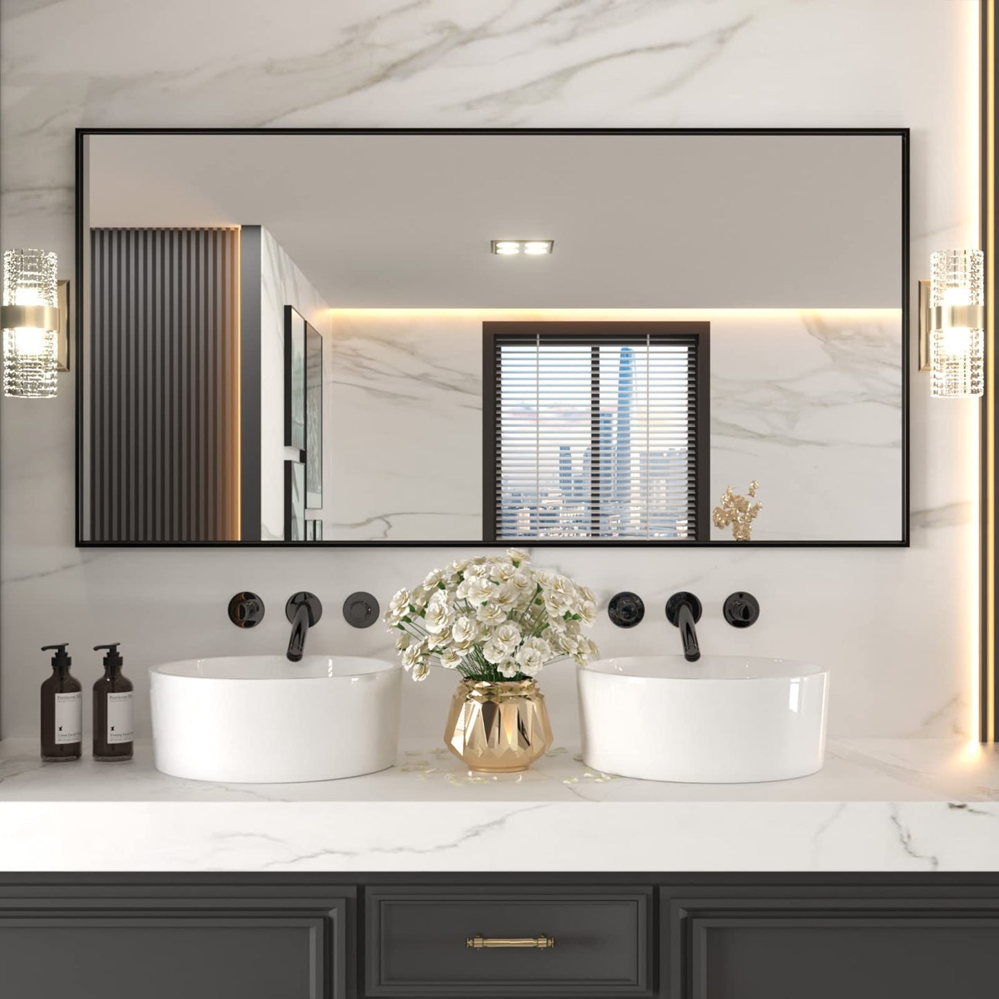 Black Metal Framed Wall Mirror