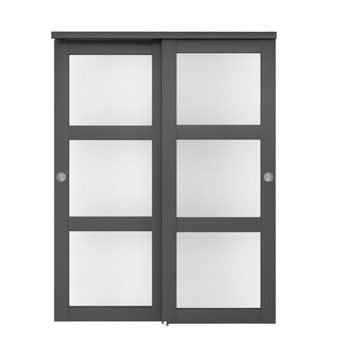 3-Lite Frosted Tempered Glass Double Bypass Closet Doors with Hardware Kit