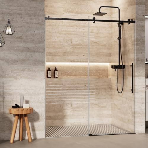 Frameless Sliding Shower Door with Clear Tempered Glass and Stainless Steel Hardware