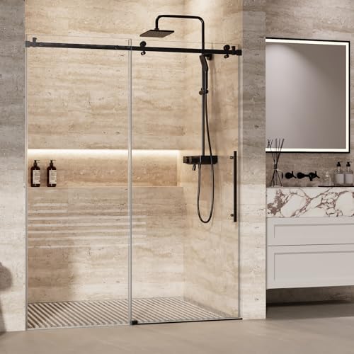 Frameless Sliding Shower Door with Clear Tempered Glass and Stainless Steel Hardware