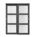 3-Lite Frosted Tempered Glass Double Bypass Closet Doors with Hardware Kit