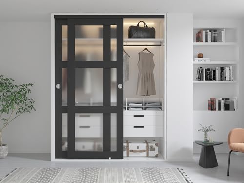 3-Lite Frosted Tempered Glass Double Bypass Closet Doors with Hardware Kit
