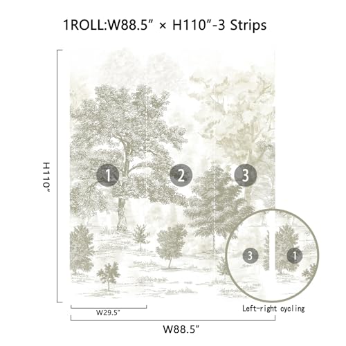 Forest Peel-and-Stick Wall Mural, Large Nature Landscape Canvas for Bedroom & Bathroom