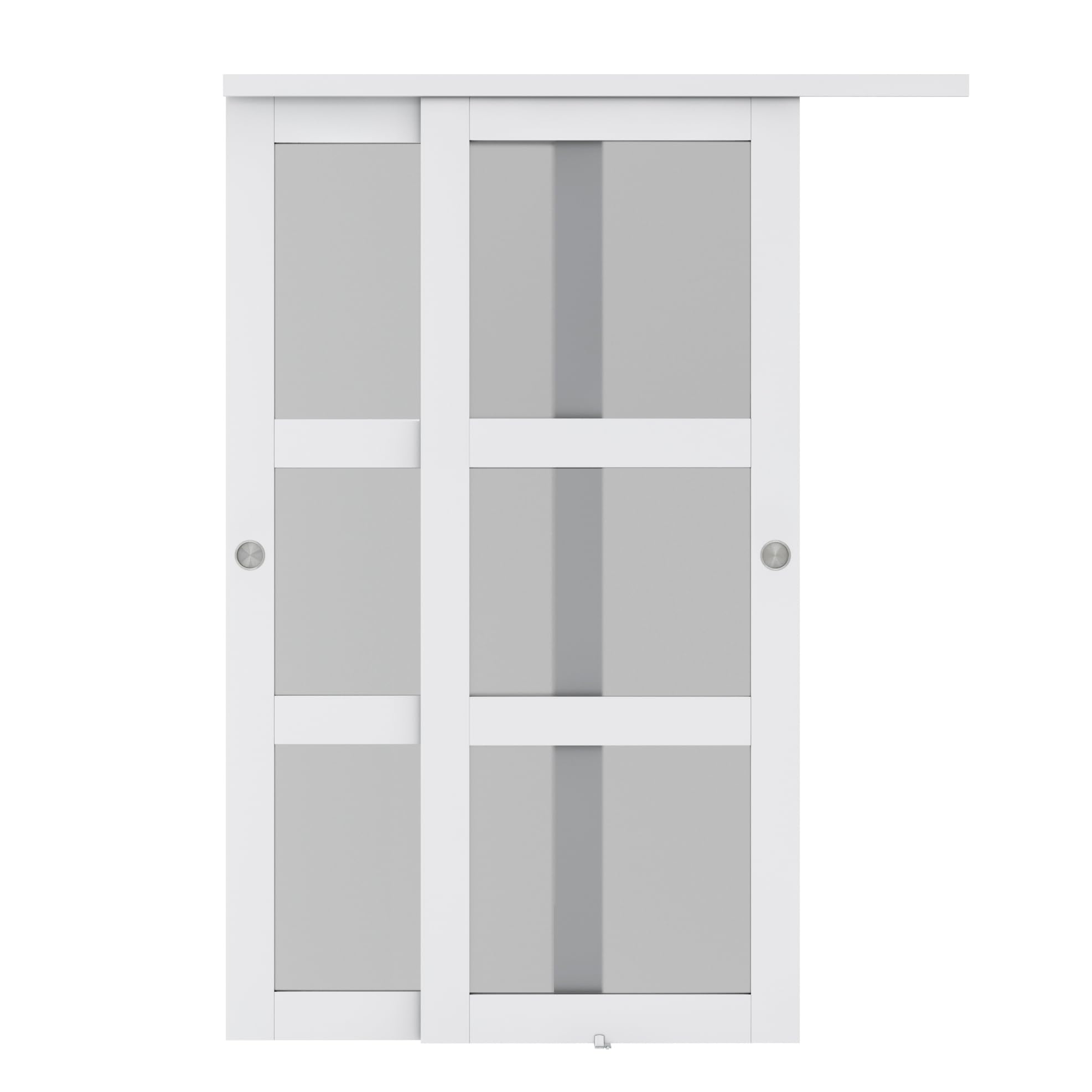3-Lite Frosted Tempered Glass Double Bypass Closet Doors with Hardware Kit