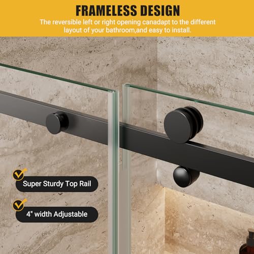 Frameless Sliding Shower Door with Clear Tempered Glass and Stainless Steel Hardware