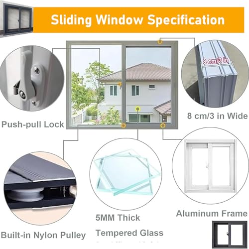 Horizontal Sliding Garage Window with Tempered Glass & Screen, White