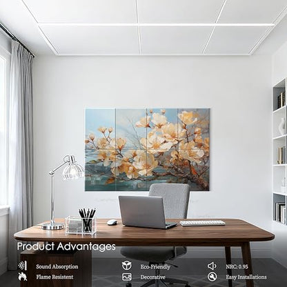 Acoustic Sound Absorbing Panels, Wall Art with Nano Glue for Home Studio & Office
