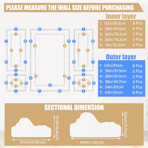 Peel-and-Stick Wainscoting Wall Molding Kit for Interior Accent Walls