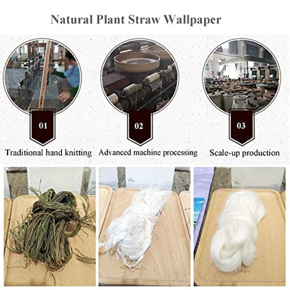 Natural Grasscloth Wallpaper Roll, Textured Eco-Friendly Wall Covering for Bedroom & Living Room