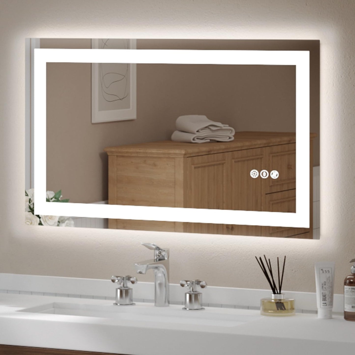 LED Bathroom Vanity Mirror, Anti-Fog & Dimmable, Wall-Mounted Modern Design