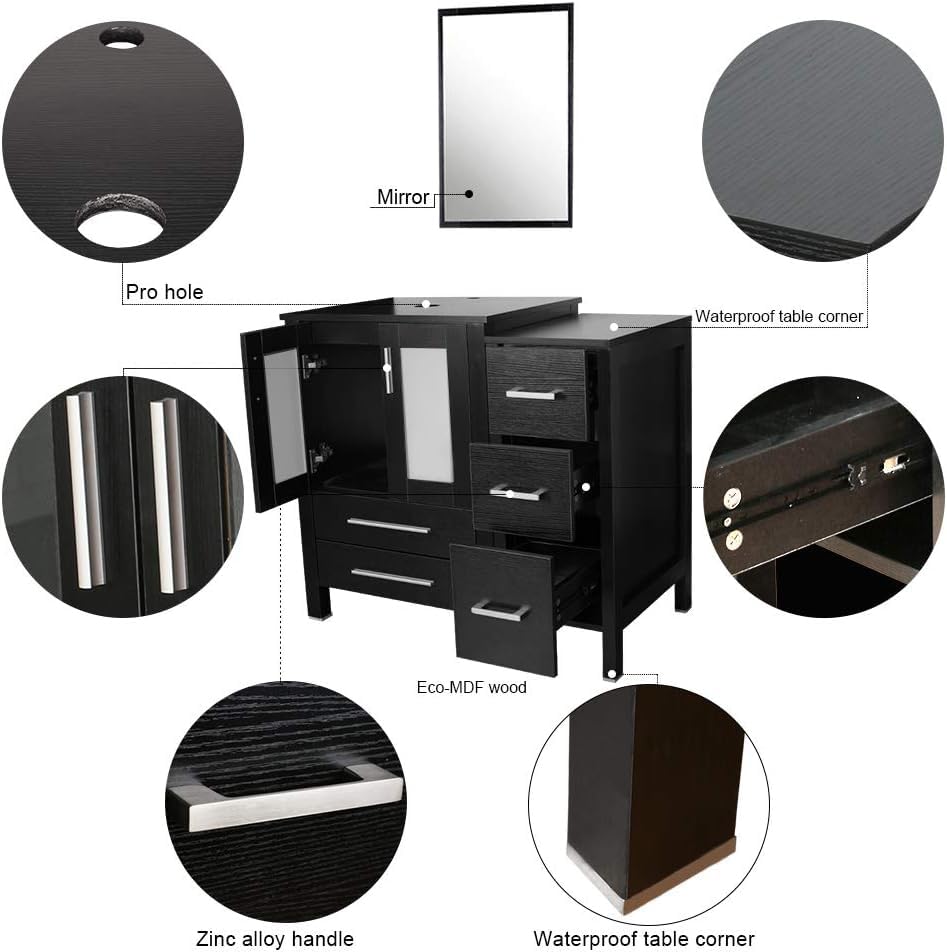 60" Black Bathroom Vanity Set with Porcelain Vessel Sink, Dual Storage Cabinets & Soft-Close Drawers