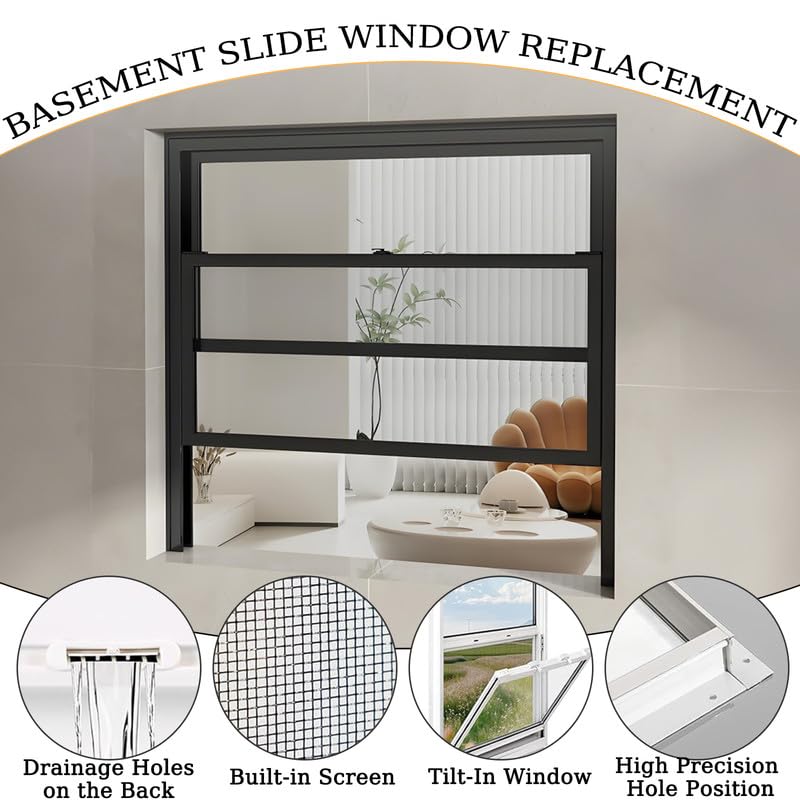 Sliding Aluminum Window with Tempered Glass, White Ventilated Design for Basement & Shed