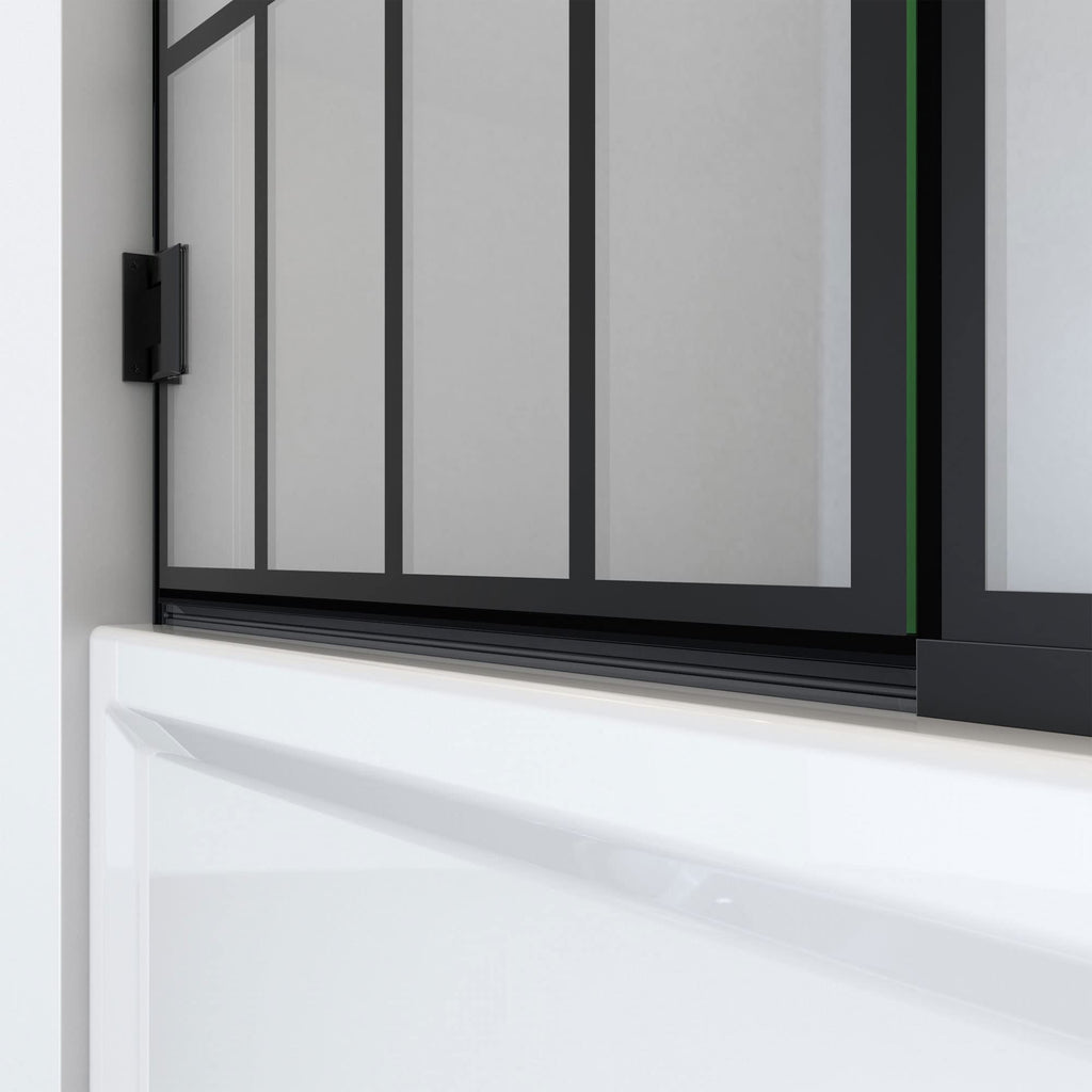 Frameless Hinged Tub Door, Matte Black, 58–58.5" W × 58" H