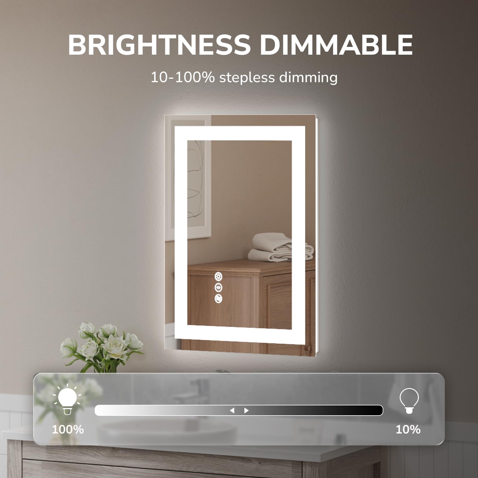 LED Bathroom Vanity Mirror, Anti-Fog & Dimmable, Wall-Mounted Modern Design