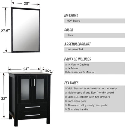 60" Black Bathroom Vanity Set with Porcelain Vessel Sink, Dual Storage Cabinets & Soft-Close Drawers