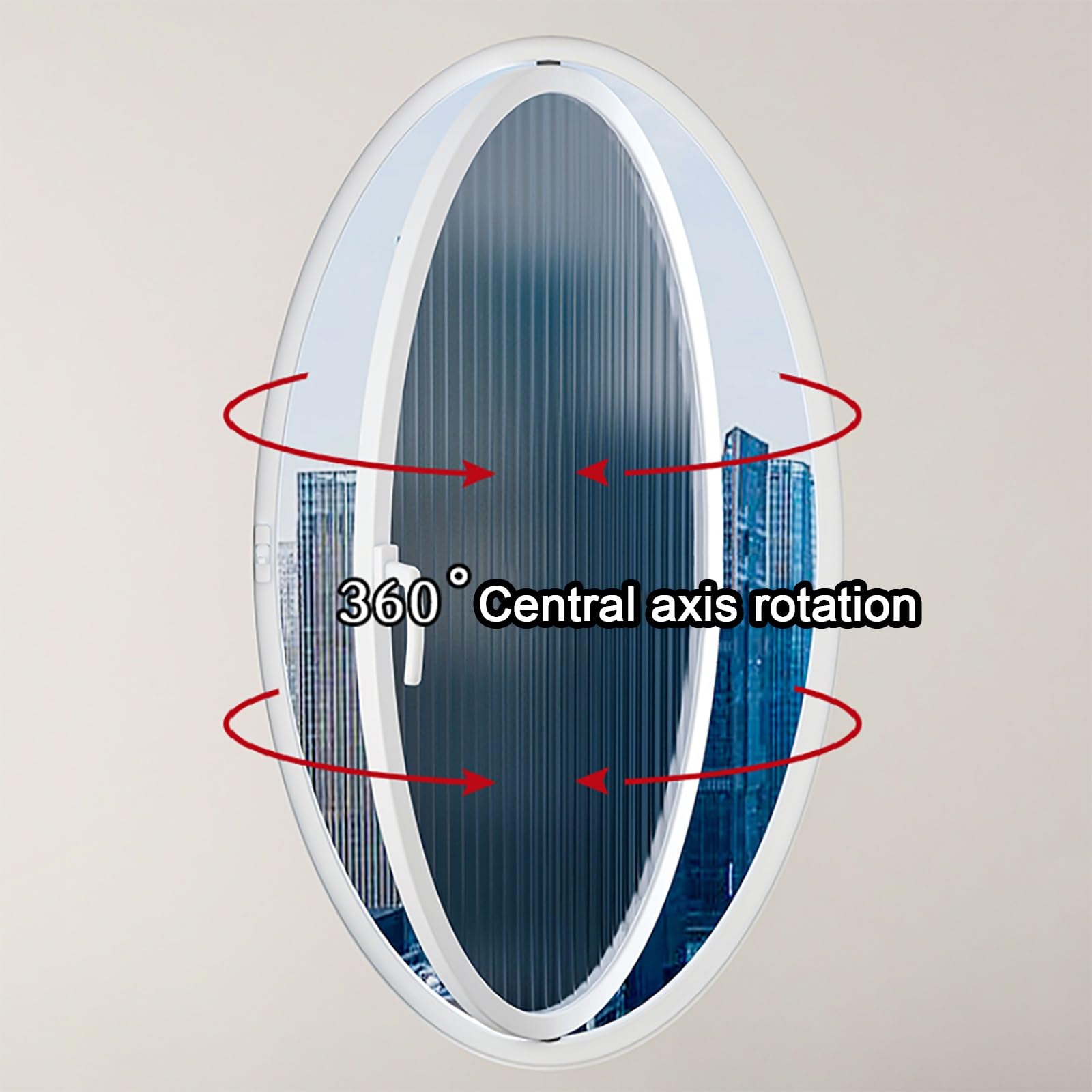 Oval Casement Window with Tempered Glass and Aluminum Frame, Flush-Mounted Rotating Design