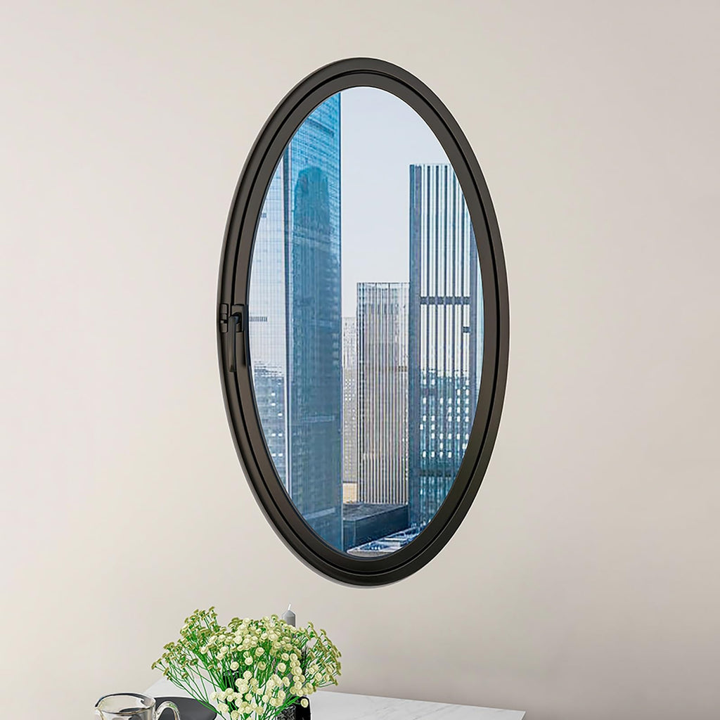 Oval Casement Window with Tempered Glass and Aluminum Frame, Flush-Mounted Rotating Design