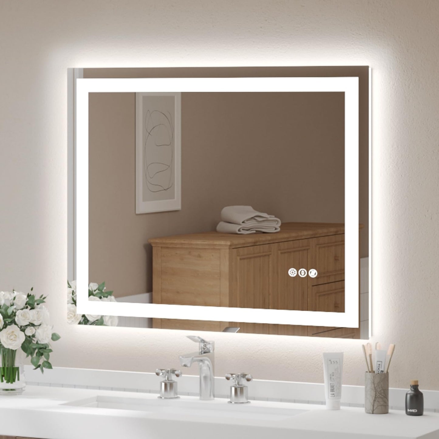 LED Bathroom Vanity Mirror, Anti-Fog & Dimmable, Wall-Mounted Modern Design