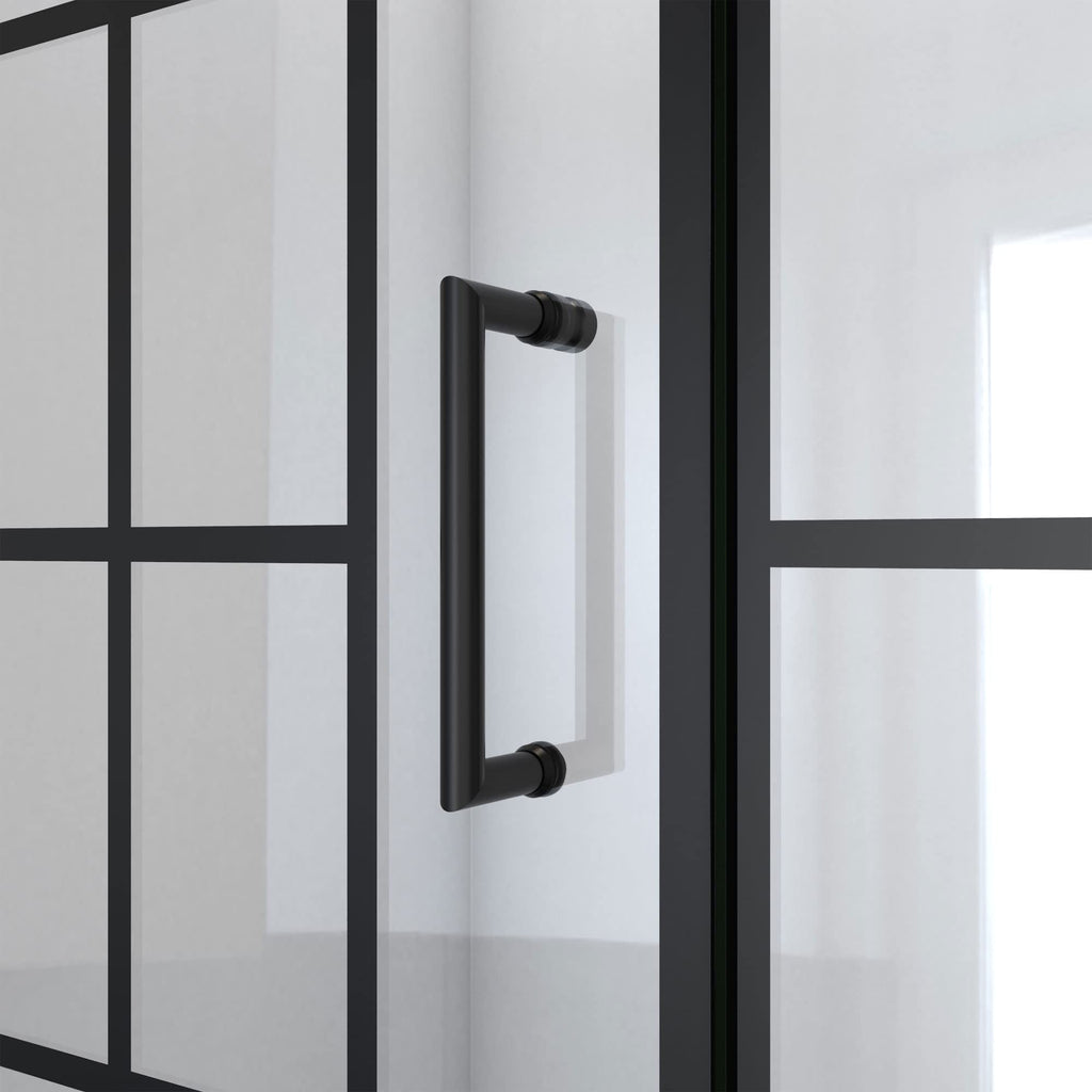 Frameless Hinged Tub Door, Matte Black, 58–58.5" W × 58" H