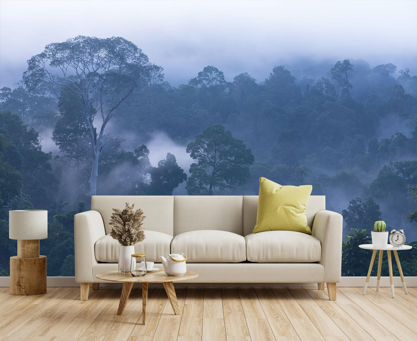 Mountain Stream Forest Wall Mural with Sunlight, Non-Adhesive Wallpaper