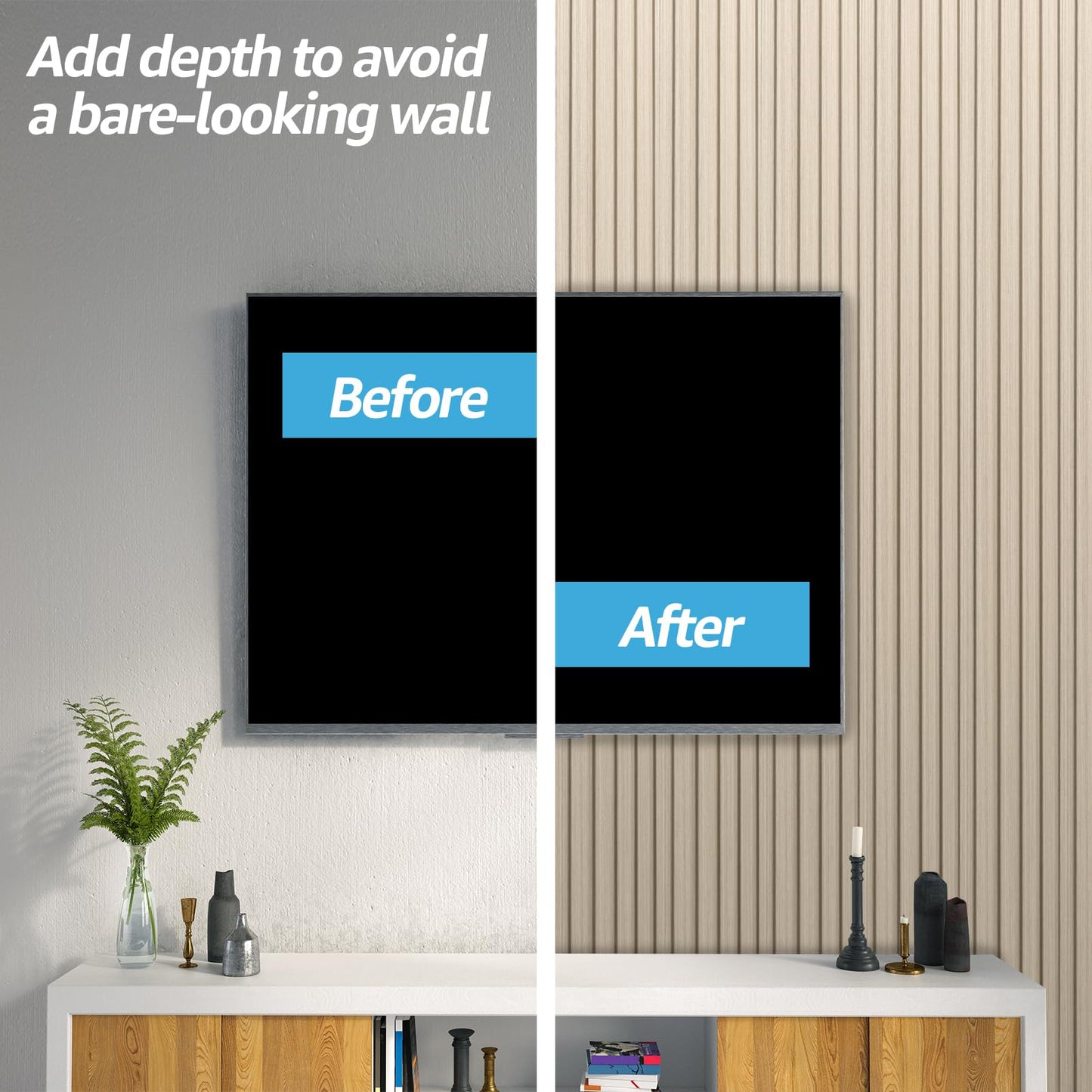 WPC Slat Wall Panels 8-Pack, 108" × 6" 3D Wall Accents for Living Room & Bedroom