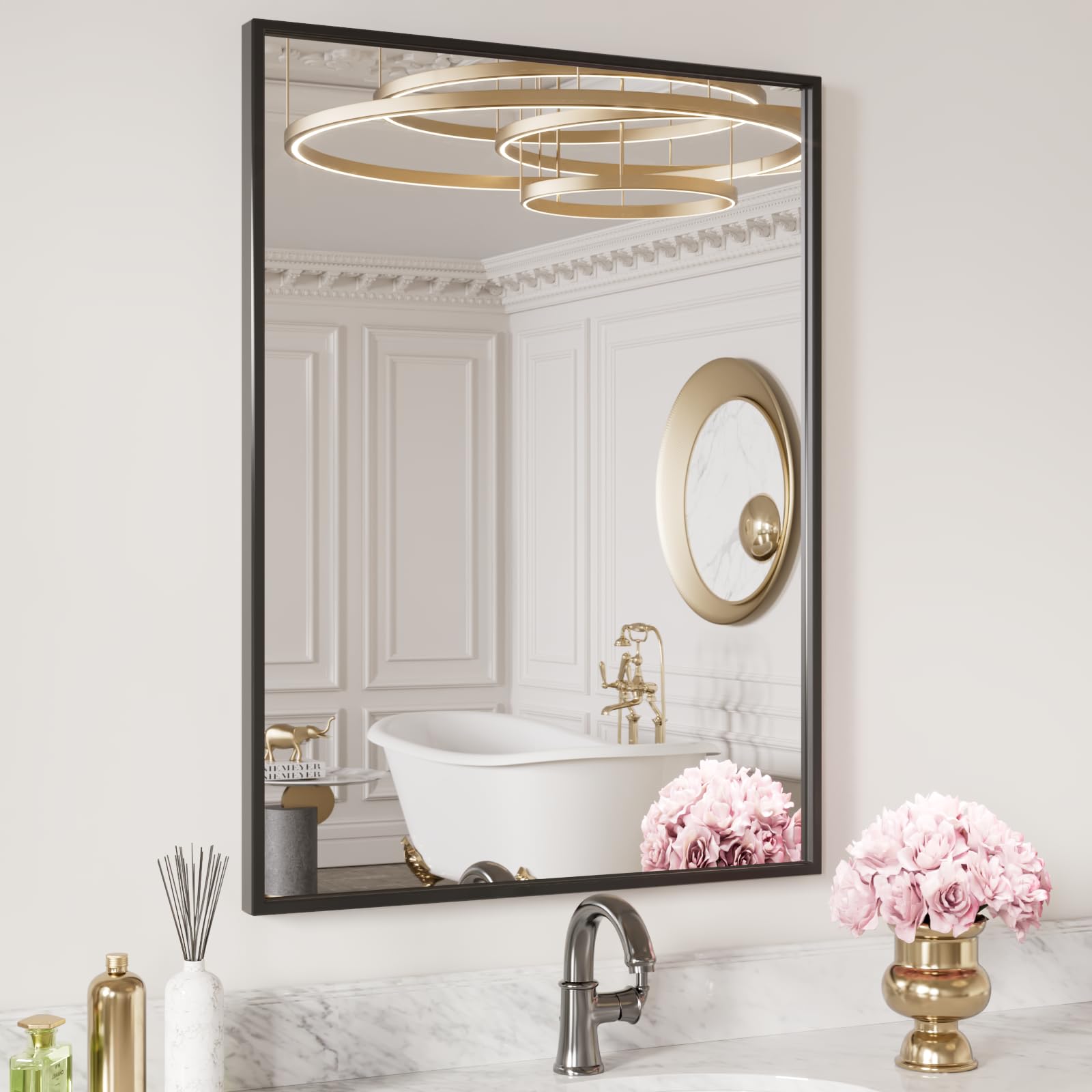 Black Metal Framed Wall Mirror