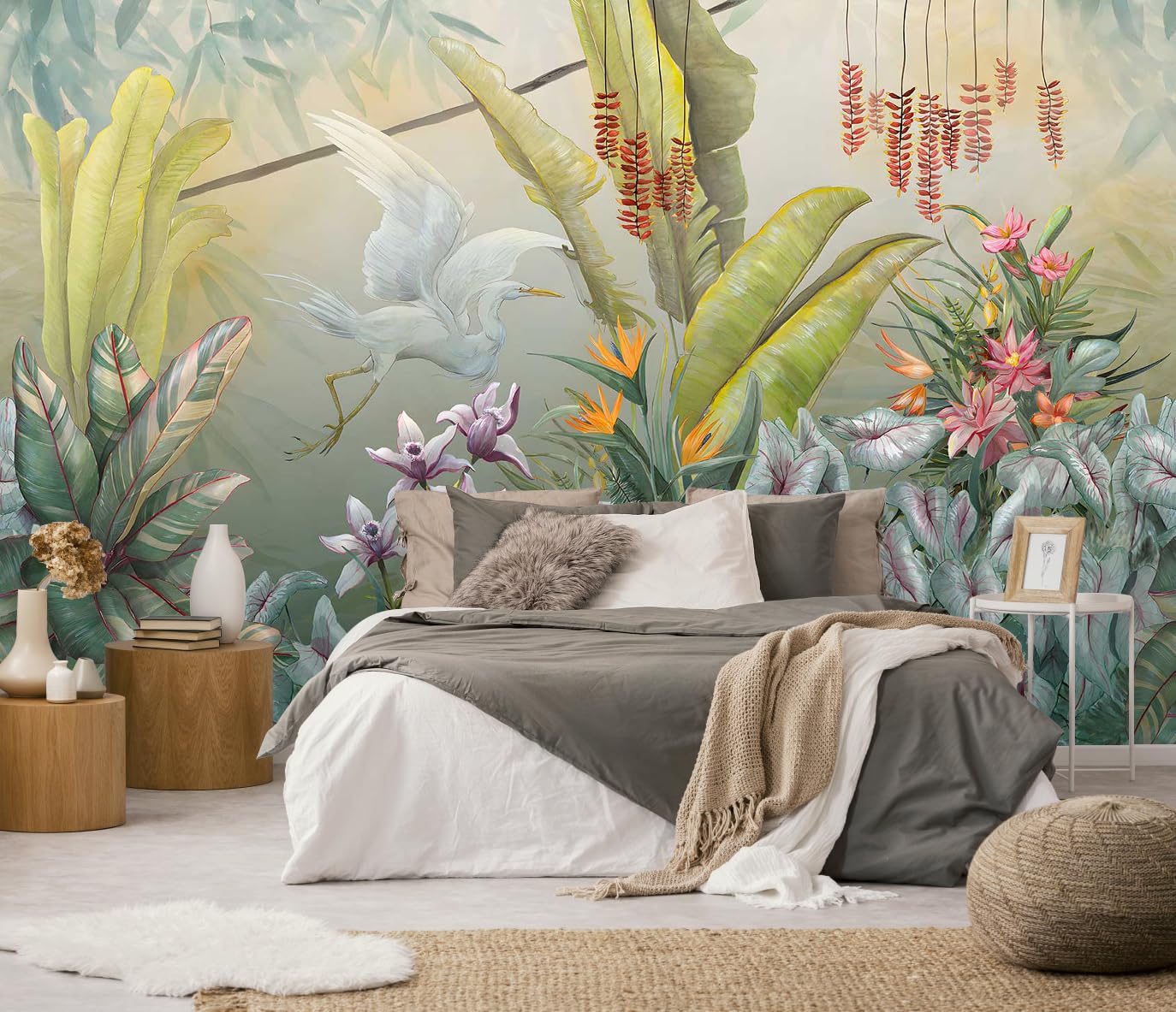 Mountain Stream Forest Wall Mural with Sunlight, Non-Adhesive Wallpaper