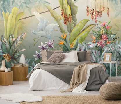 Mountain Stream Forest Wall Mural with Sunlight, Non-Adhesive Wallpaper