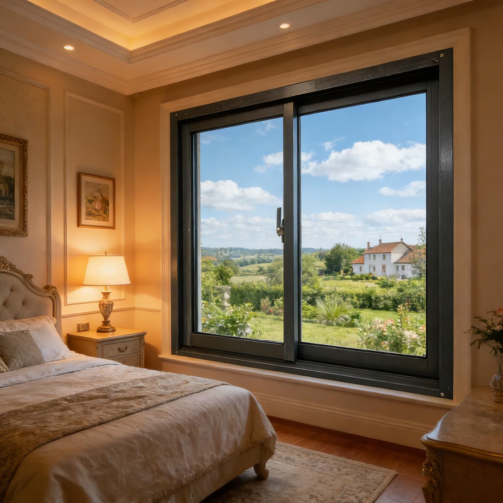 Aluminum Sliding Window 49×16" with Tempered Glass, Energy-Efficient Replacement Window