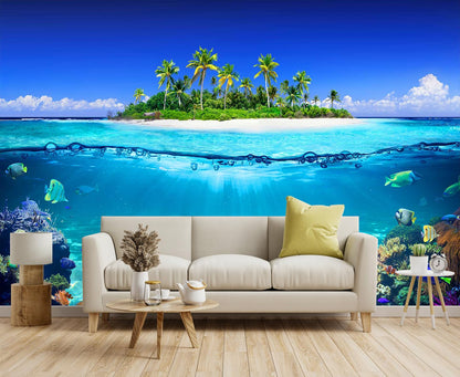 Mountain Stream Forest Wall Mural with Sunlight, Non-Adhesive Wallpaper