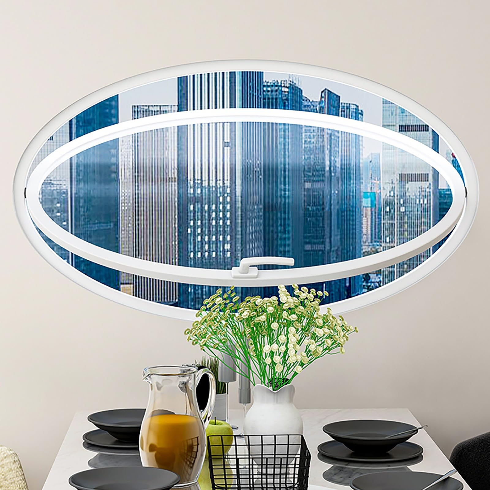 Oval Casement Window with Tempered Glass and Aluminum Frame, Flush-Mounted Rotating Design