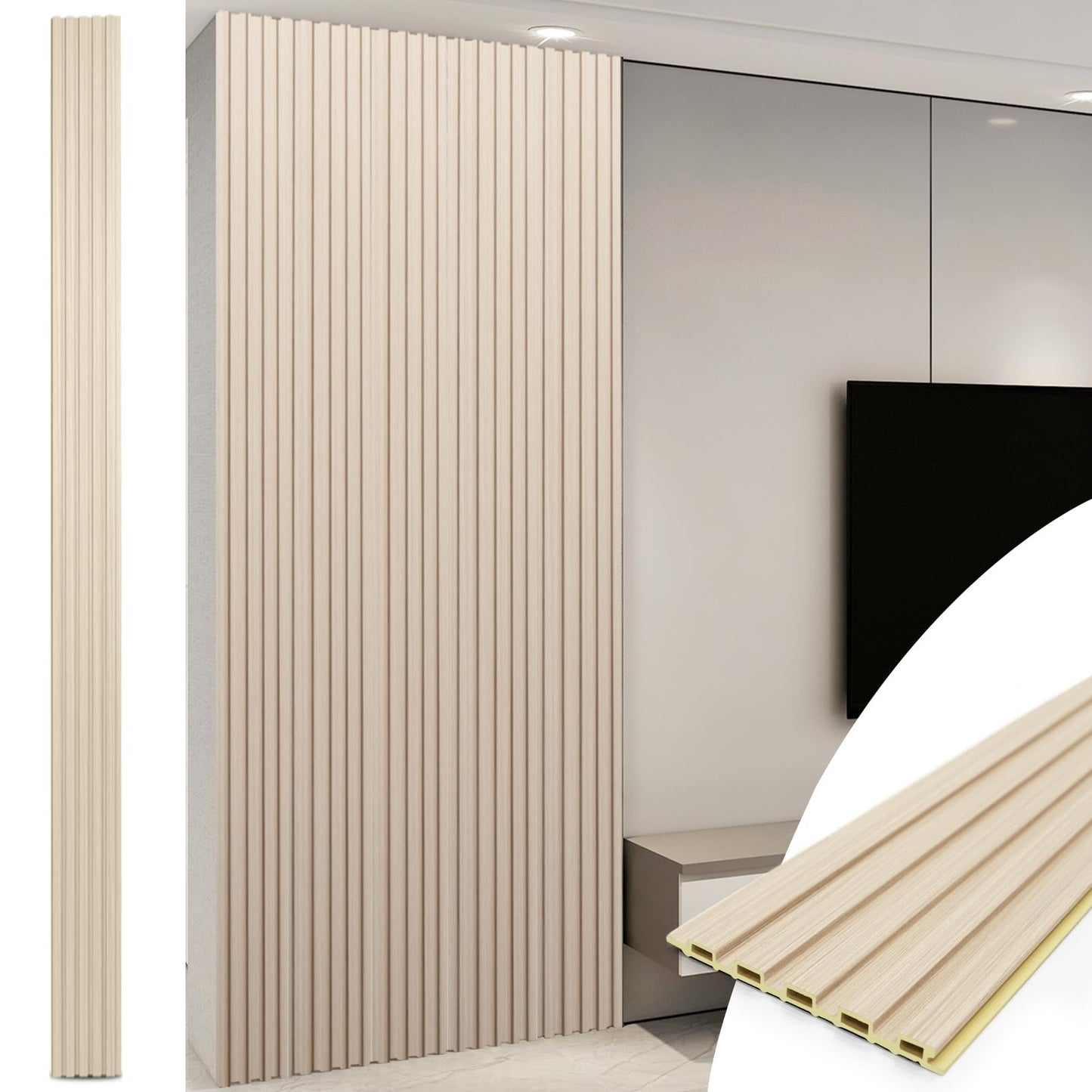 WPC Slat Wall Panels 8-Pack, 108" × 6" 3D Wall Accents for Living Room & Bedroom