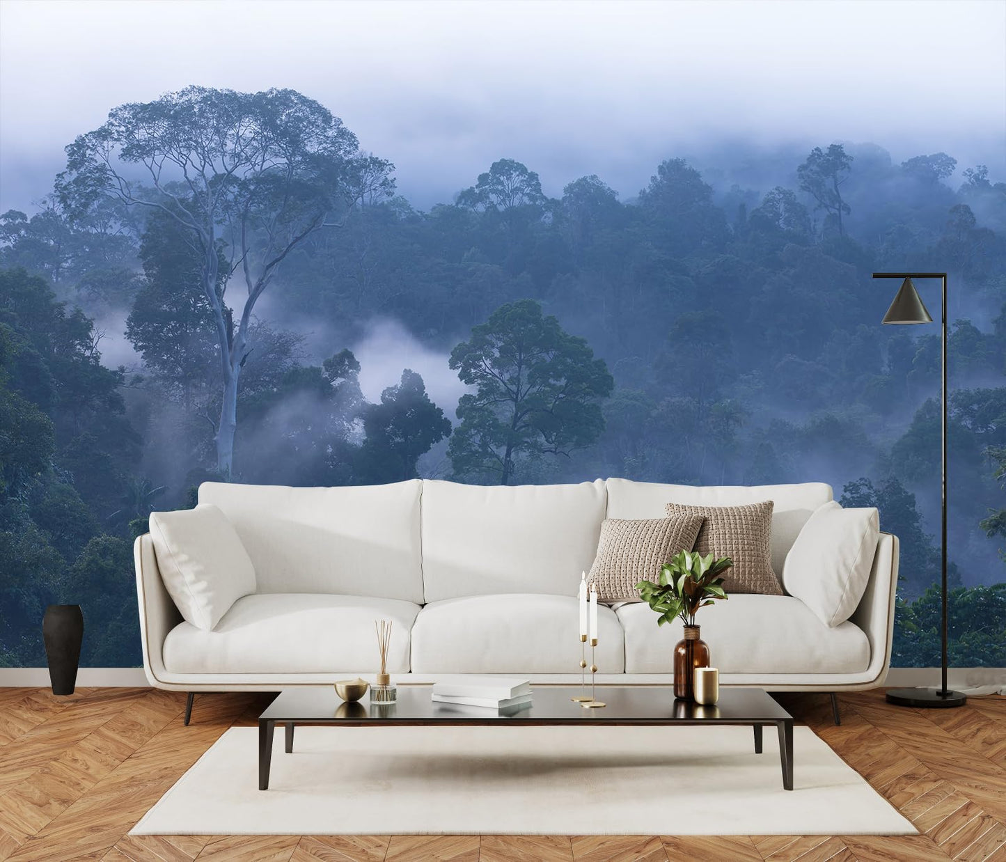 Mountain Stream Forest Wall Mural with Sunlight, Non-Adhesive Wallpaper