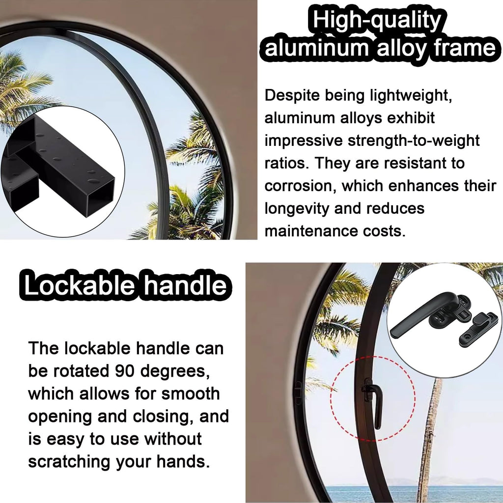Oval Casement Window with Tempered Glass and Aluminum Frame, Flush-Mounted Rotating Design