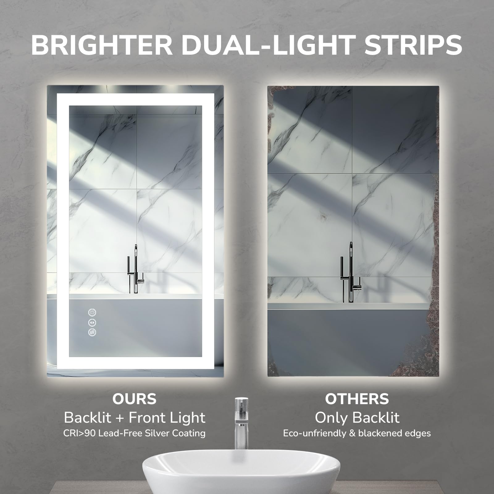 LED Bathroom Vanity Mirror, Anti-Fog & Dimmable, Wall-Mounted Modern Design