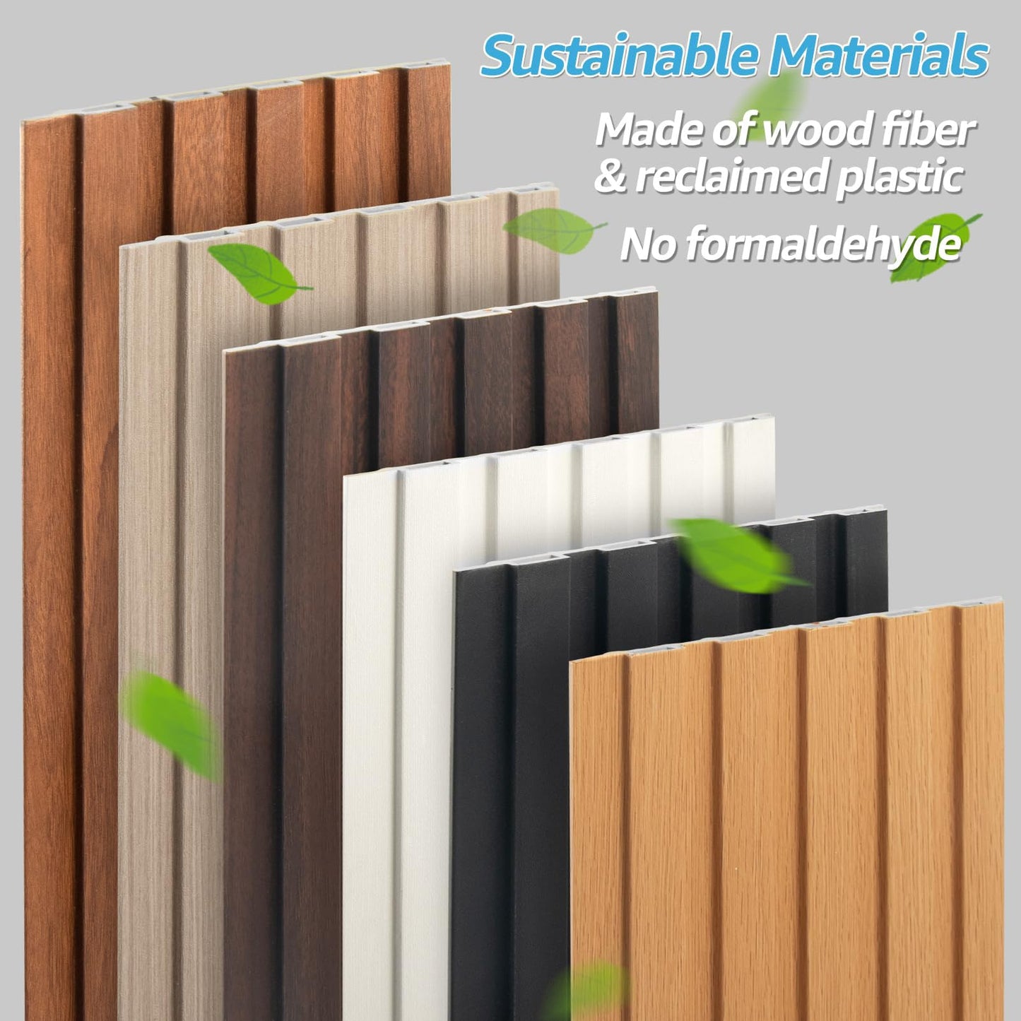 WPC Slat Wall Panels 8-Pack, 108" × 6" 3D Wall Accents for Living Room & Bedroom