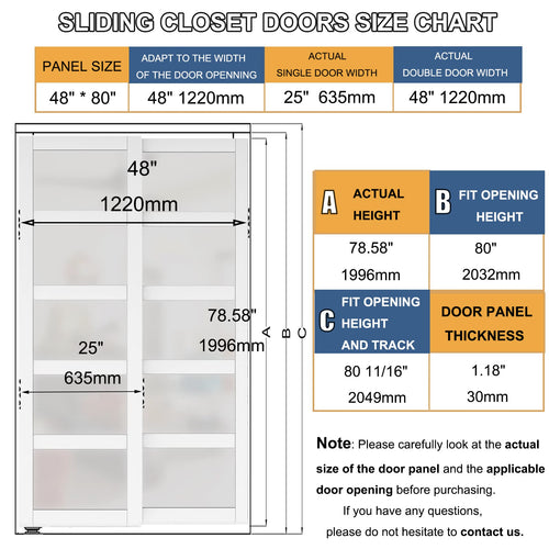 5-Lite Frosted Glass Sliding Closet Door
