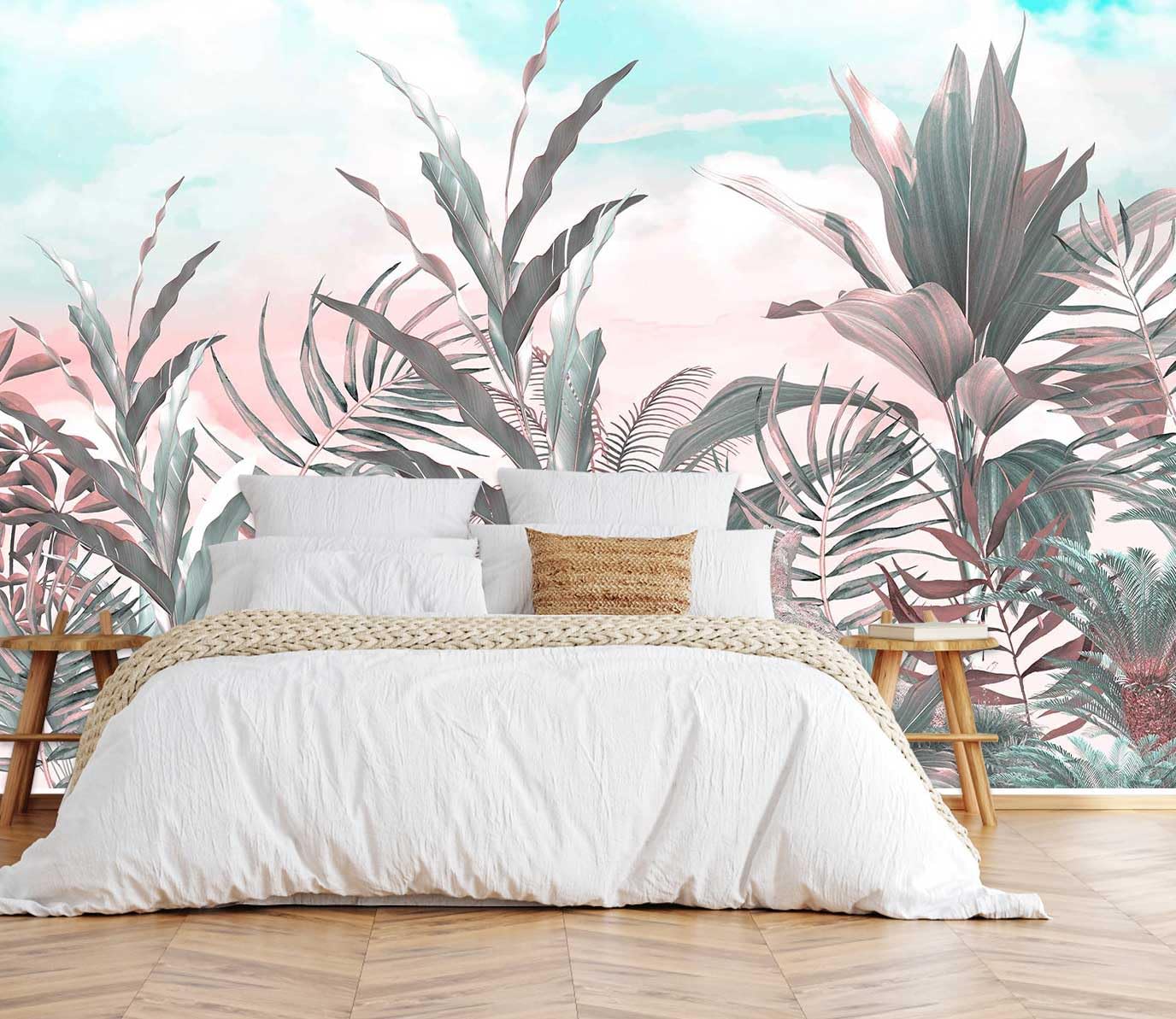 Mountain Stream Forest Wall Mural with Sunlight, Non-Adhesive Wallpaper