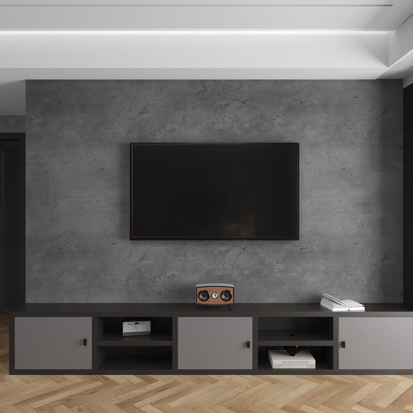 Blue Grey Concrete Wallpaper, Faux Cement Wall Covering for Bedroom