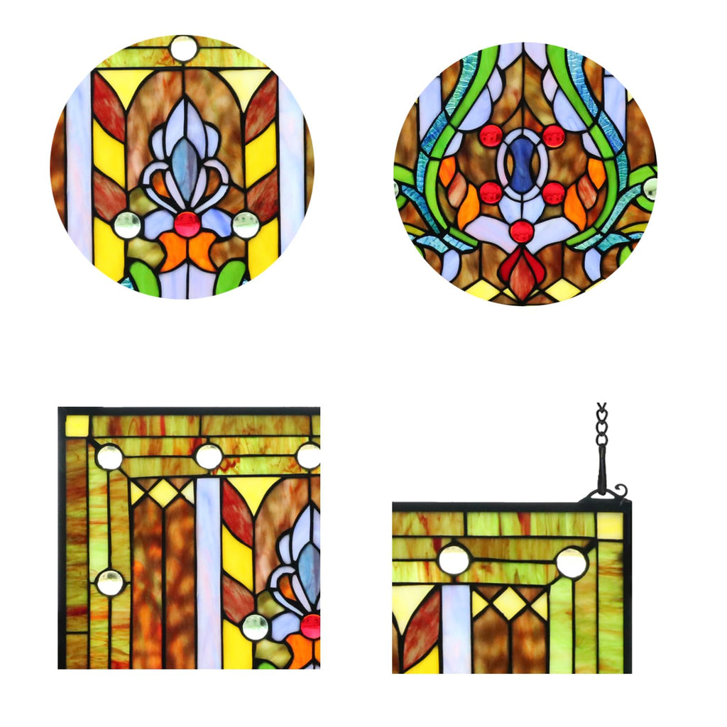Large Stained Glass Window Hanging, Real Flower Panel for Home Decor, 18.9"×24.8"