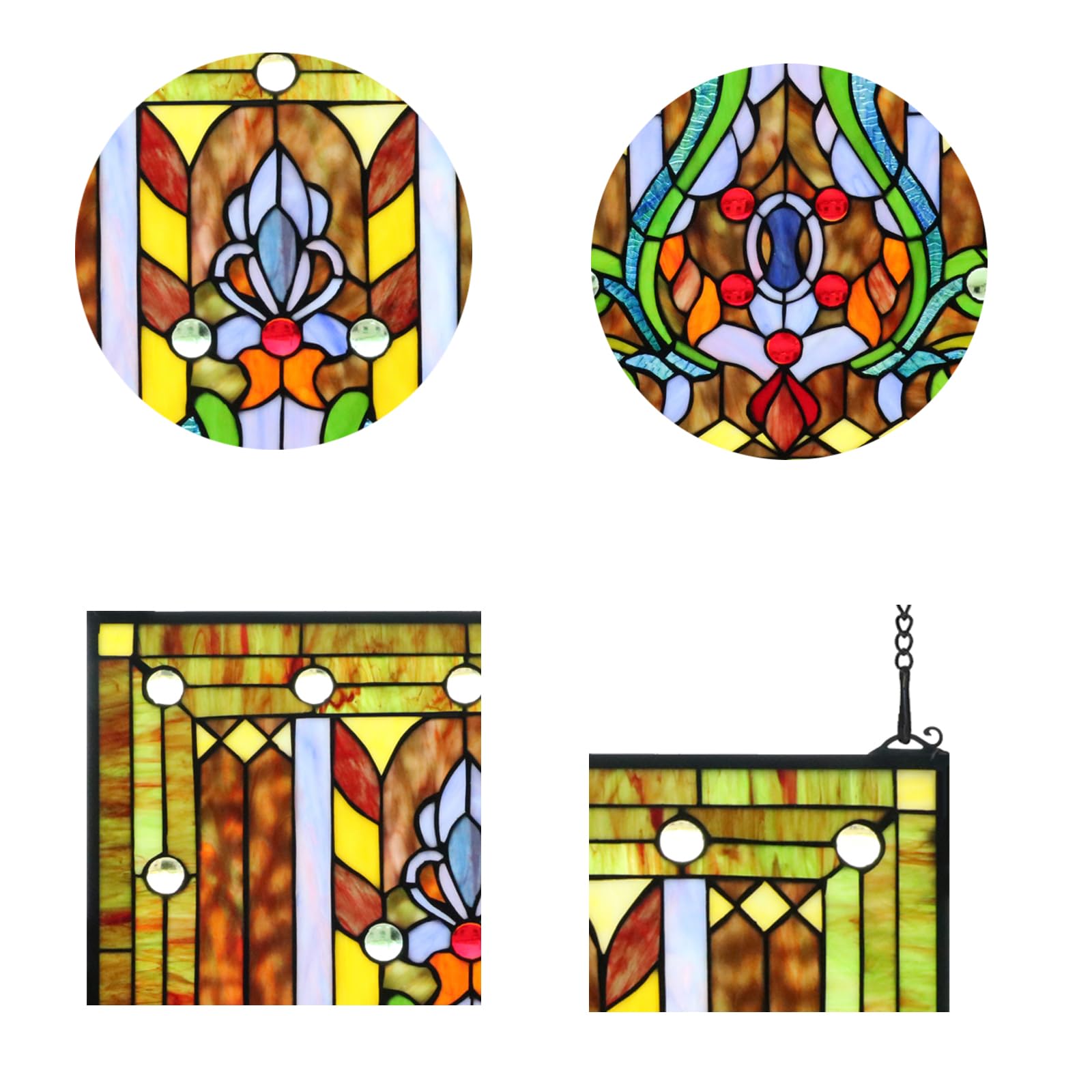 Large Stained Glass Window Hanging, Real Flower Panel for Home Decor, 18.9"×24.8"