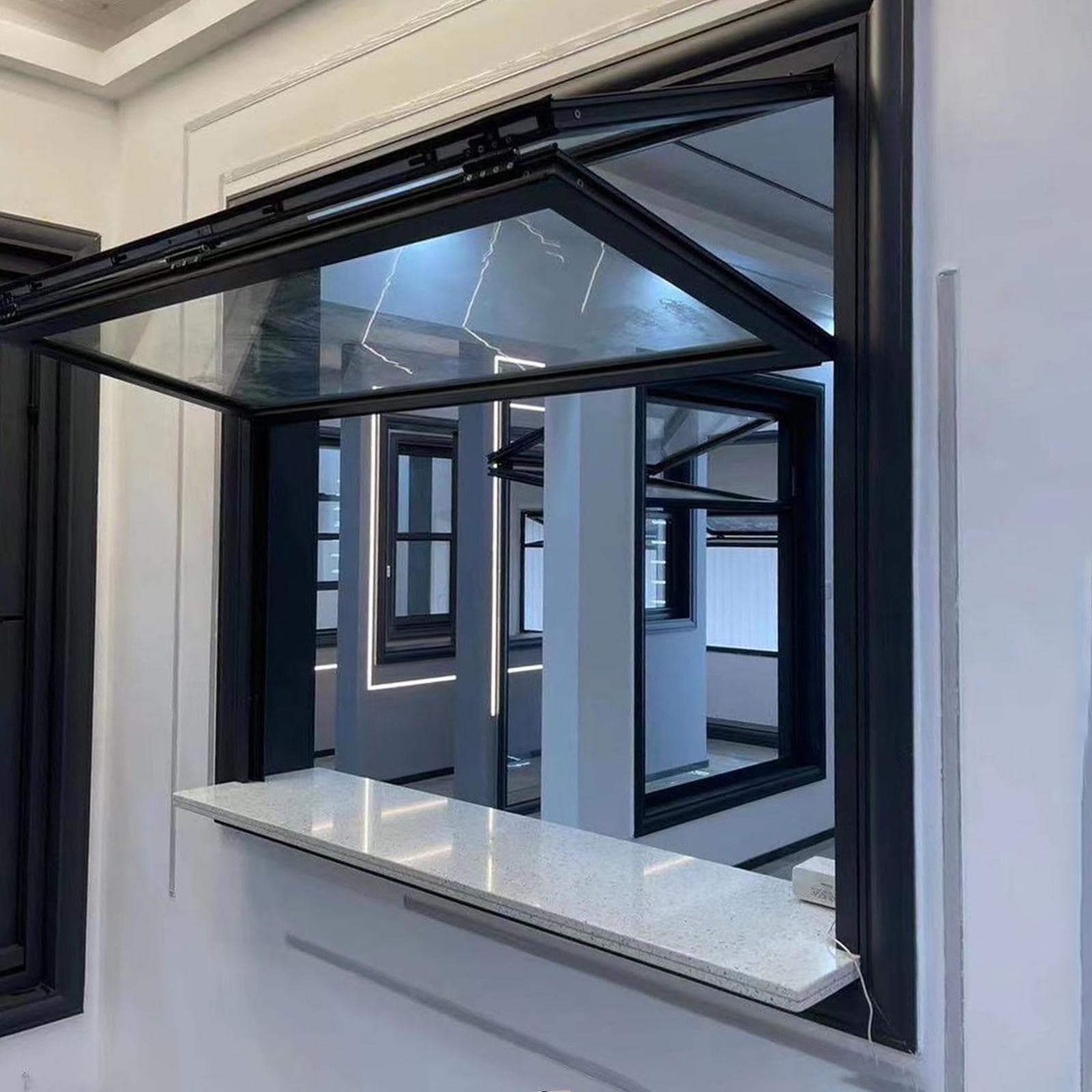 Aluminum Roll-Up Serving Window, Foldable Double-Hung Design for Cafes, Trucks & Homes