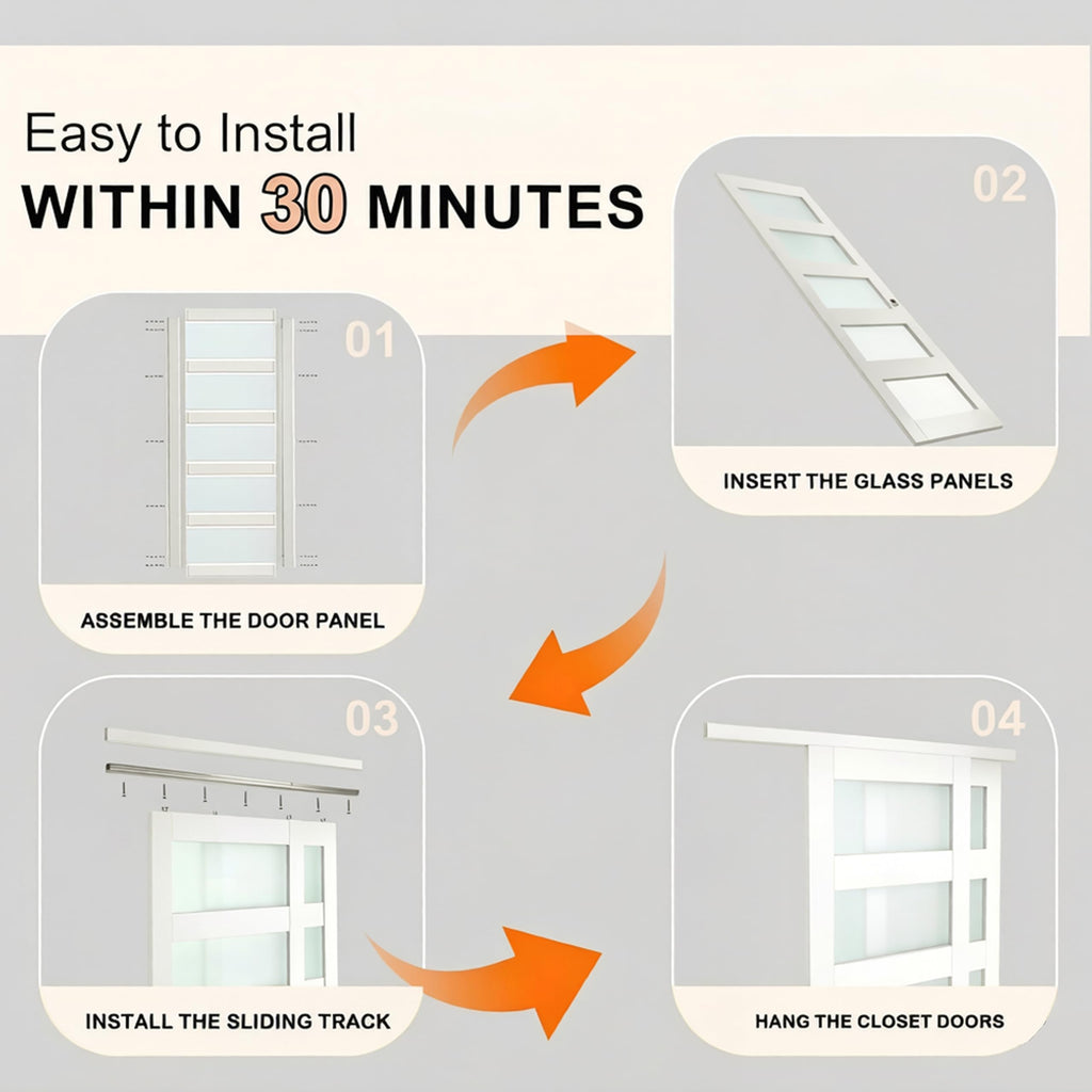 5-Lite Frosted Glass Sliding Closet Door