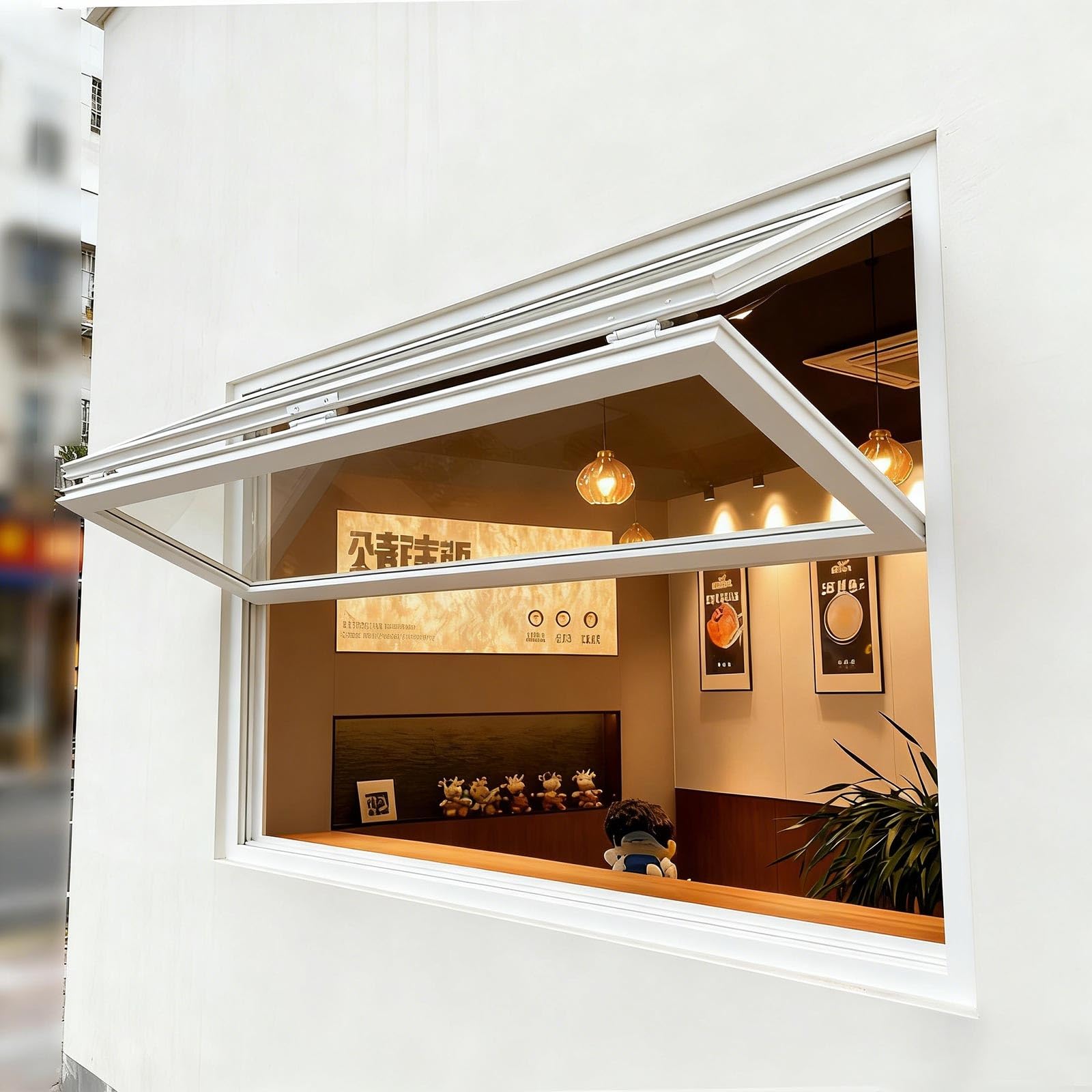 Aluminum Roll-Up Serving Window, Foldable Double-Hung Design for Cafes, Trucks & Homes
