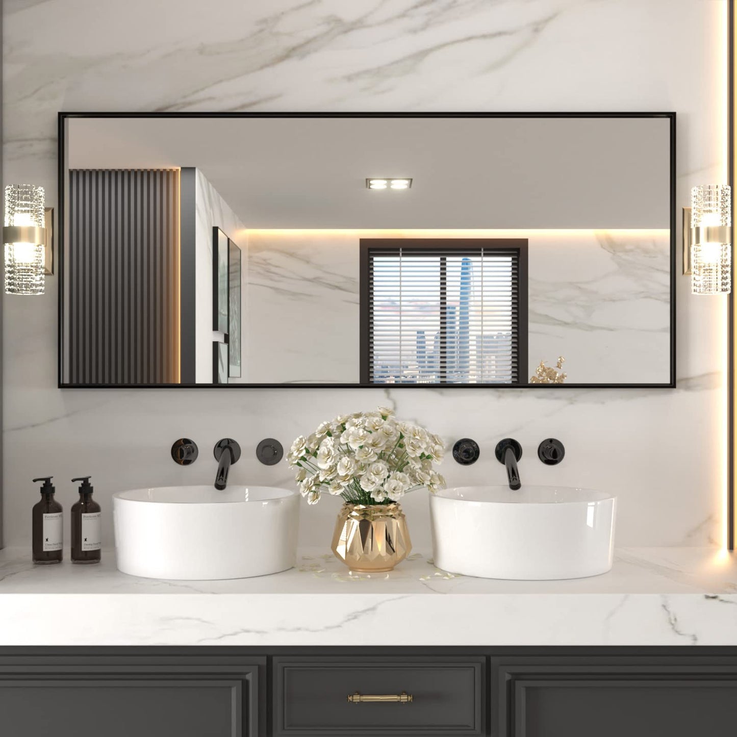 Black Metal Framed Wall Mirror