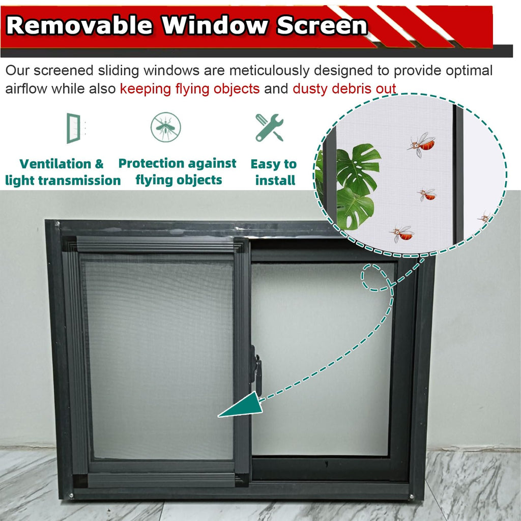 Aluminum Sliding Window 49×16" with Tempered Glass, Energy-Efficient Replacement Window