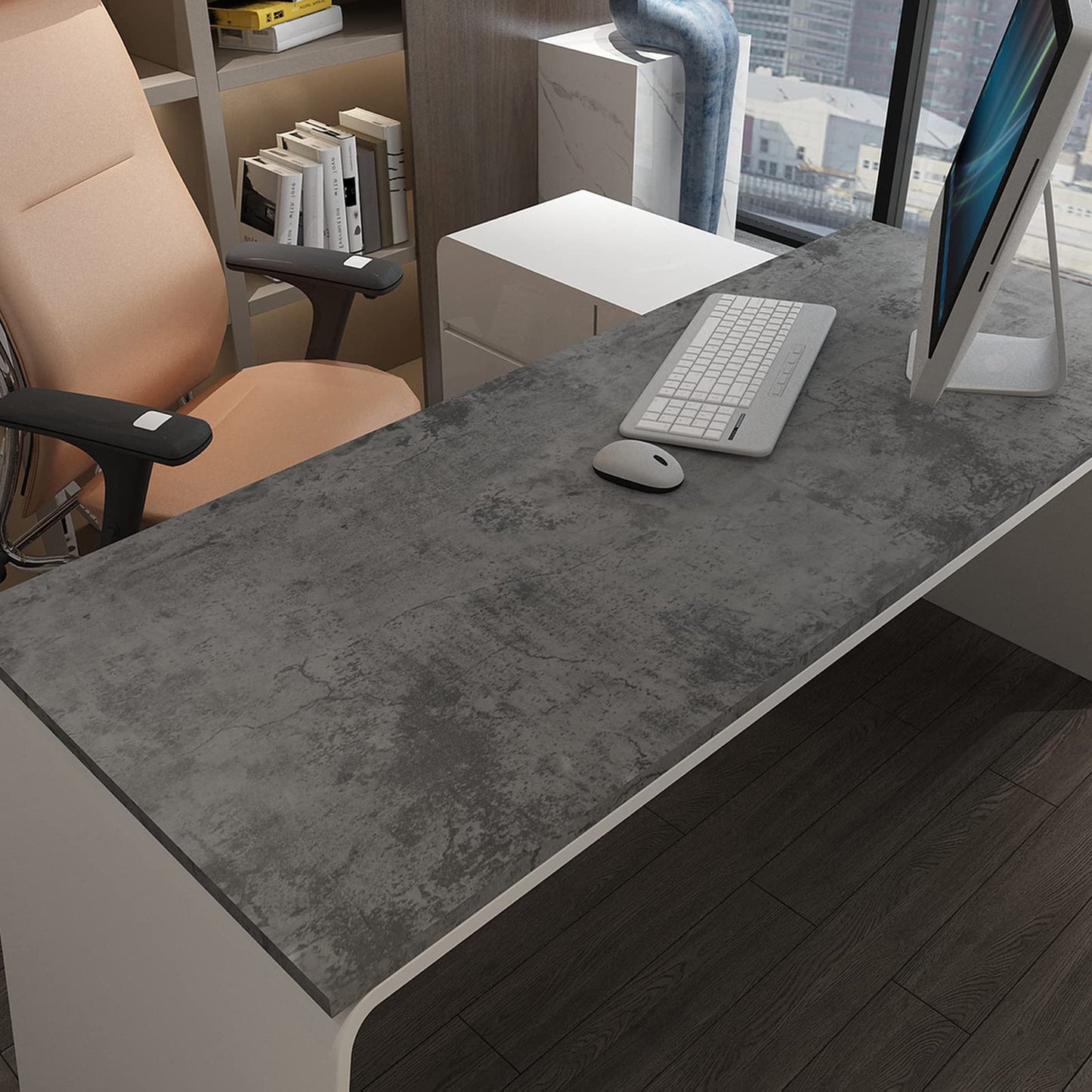 Blue Grey Concrete Wallpaper, Faux Cement Wall Covering for Bedroom