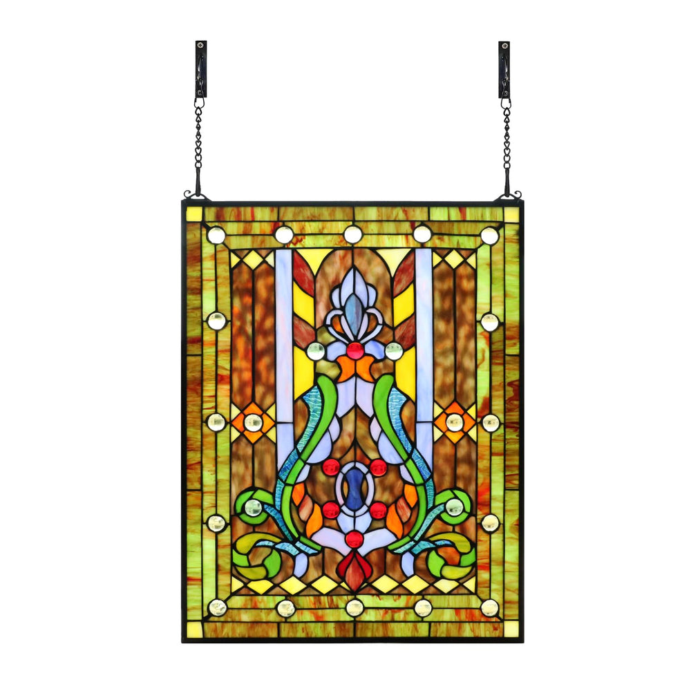 Large Stained Glass Window Hanging, Real Flower Panel for Home Decor, 18.9"×24.8"
