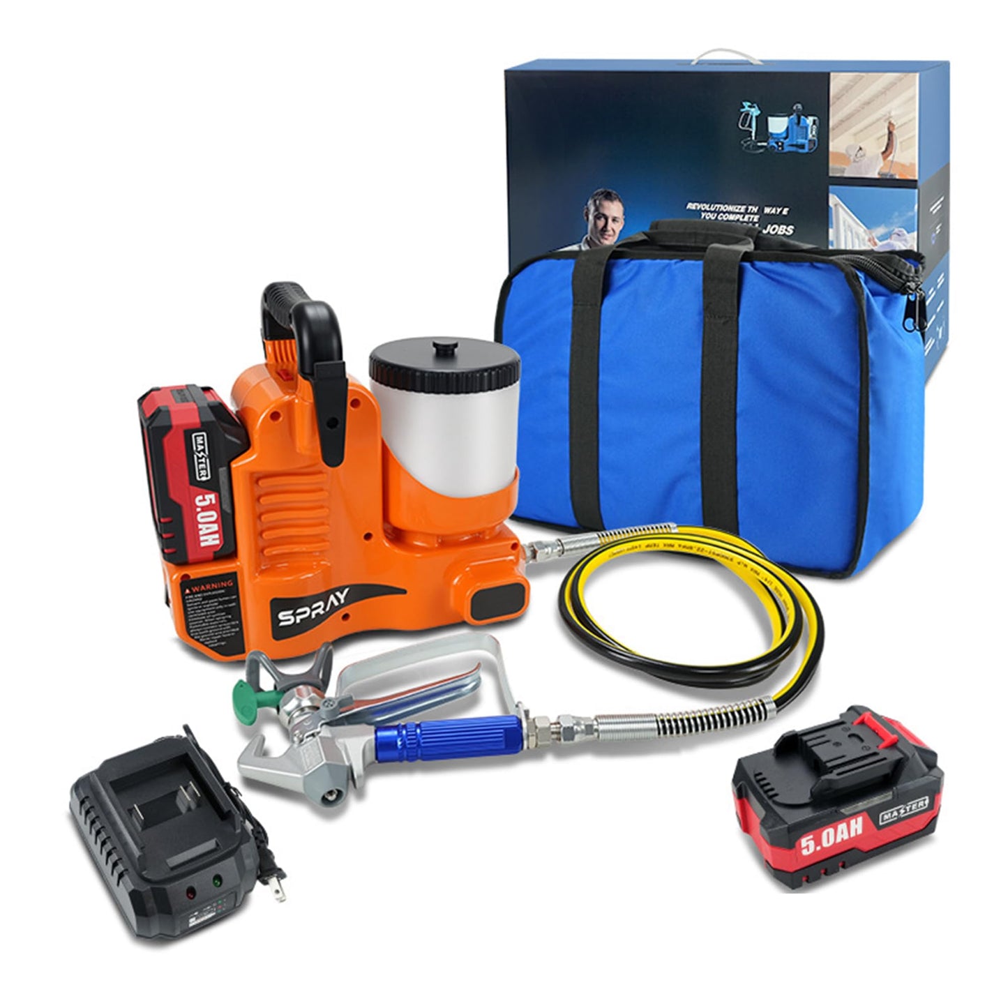 Cordless Airless Paint Sprayer, 1.2L, 6-Speed, 70" Hose, Handheld for Walls & Lacquers